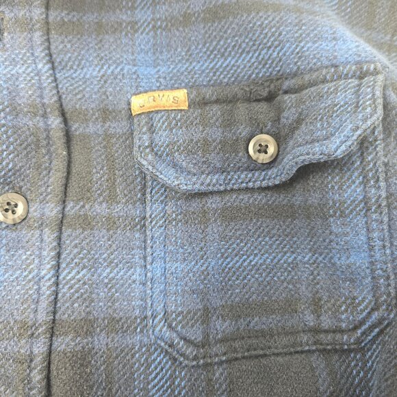 Orvis Men's Blue & Black Plaid Button-Up Heavy Flannel Shirt Size Large - Picture 4 of 9